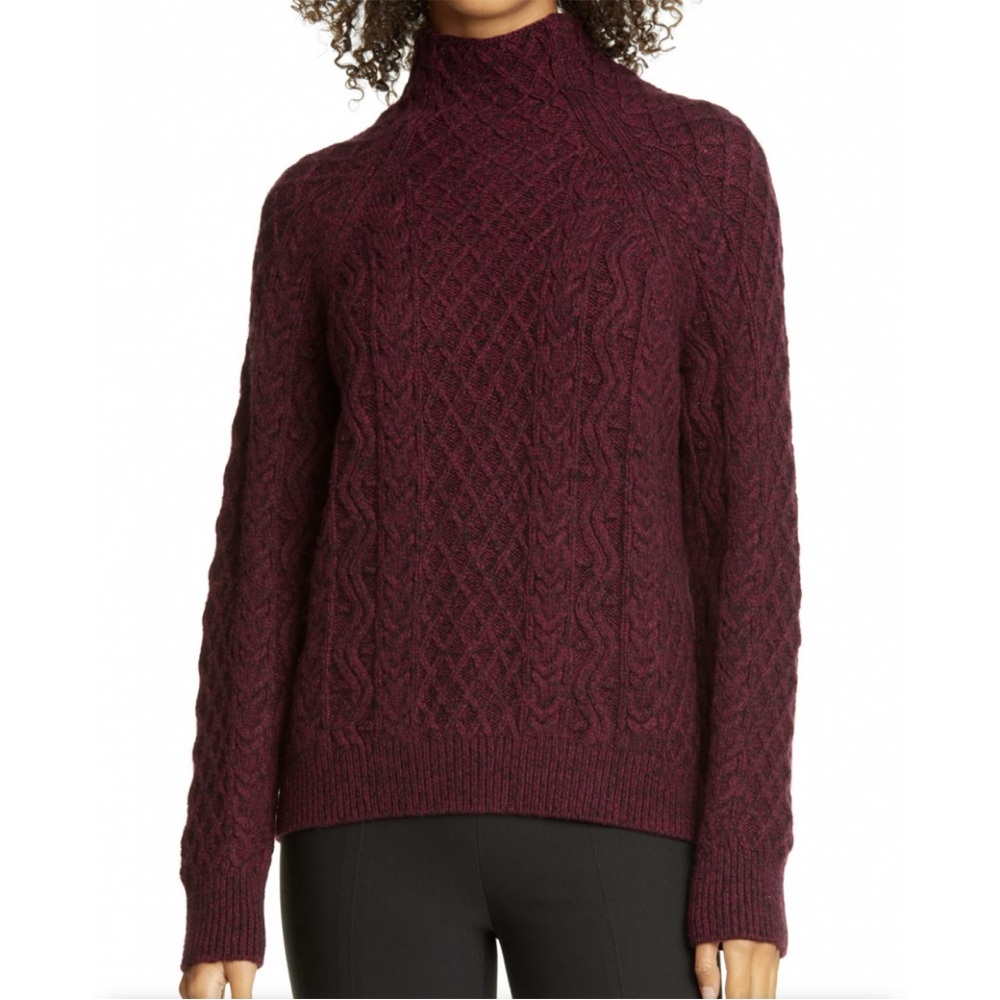 Vince cable mock neck merino wool blend sweater